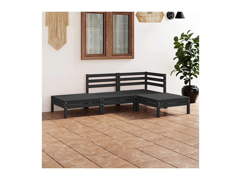 Salon de jardin 4 pcs Noir Bois de pin massif BE62398