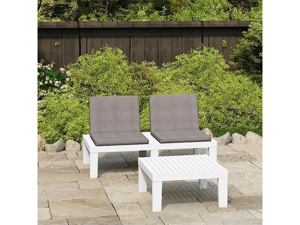 Salon de jardin 2 pcs avec coussins Plastique Blanc BE73334