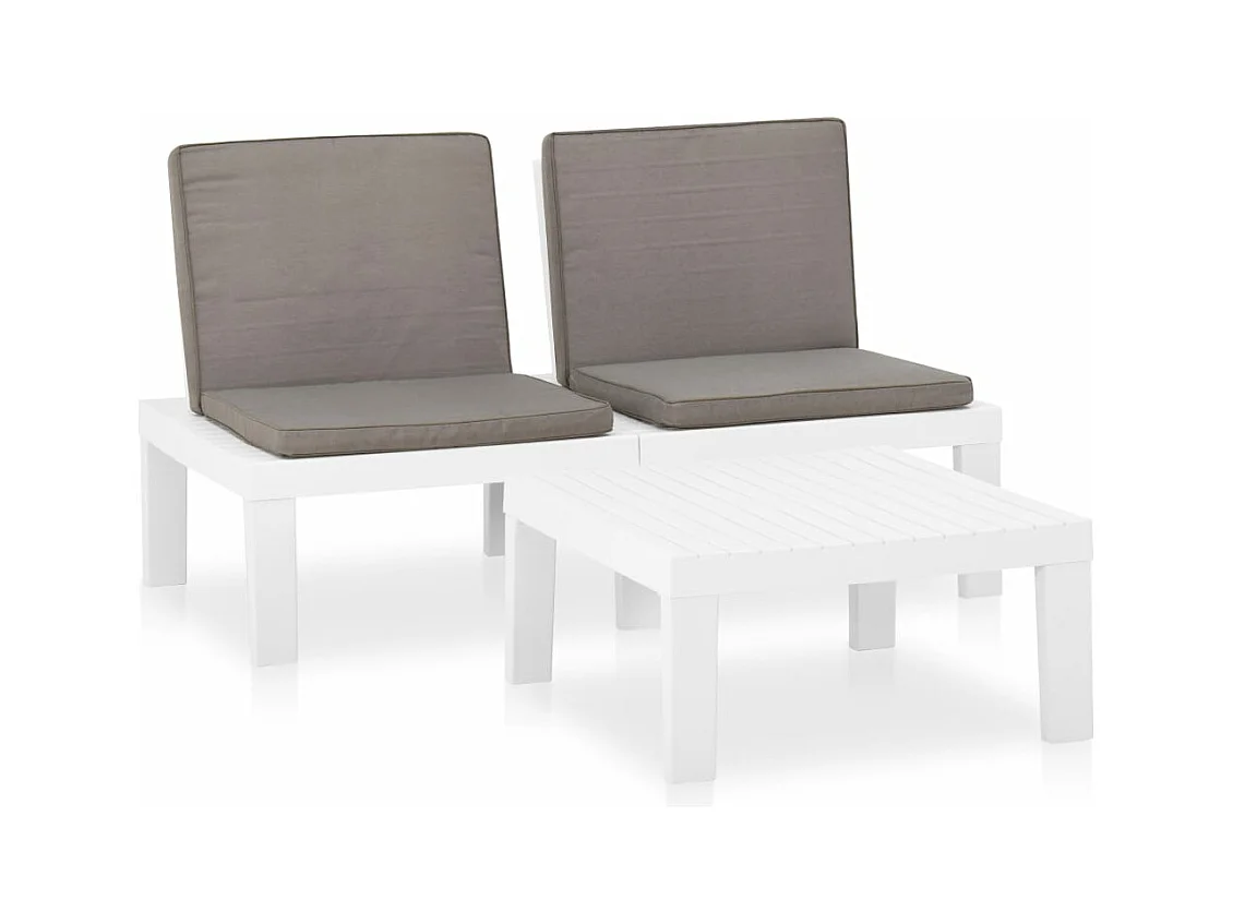 2-tlg. Garten-Sitzgruppe: Sofa + Tisch | Garten-Lounge-Set mit Auflagen Kunststoff Weiß -GKD109940