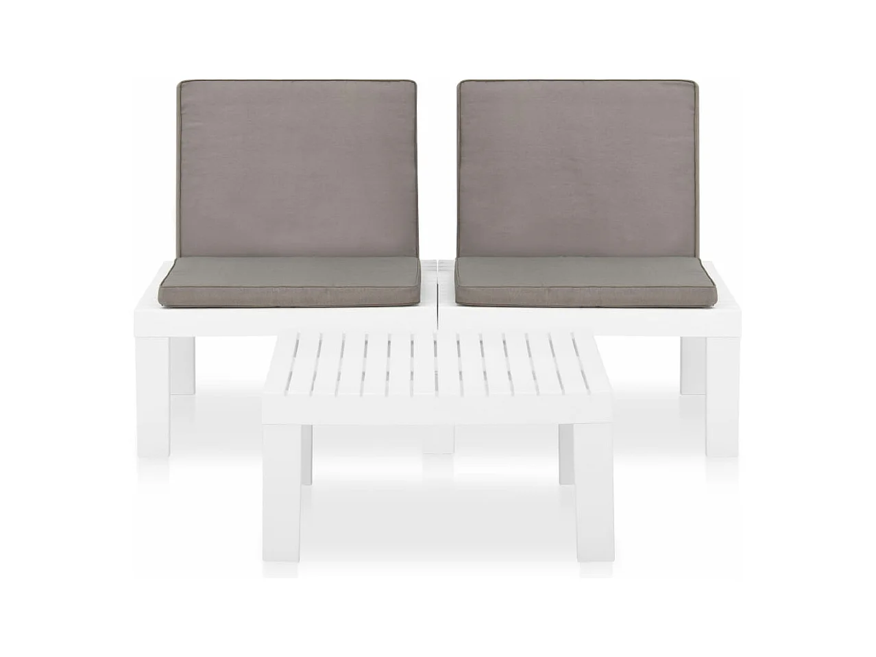 2-tlg. Garten-Sitzgruppe: Sofa + Tisch | Garten-Lounge-Set mit Auflagen Kunststoff Weiß -GKD109940