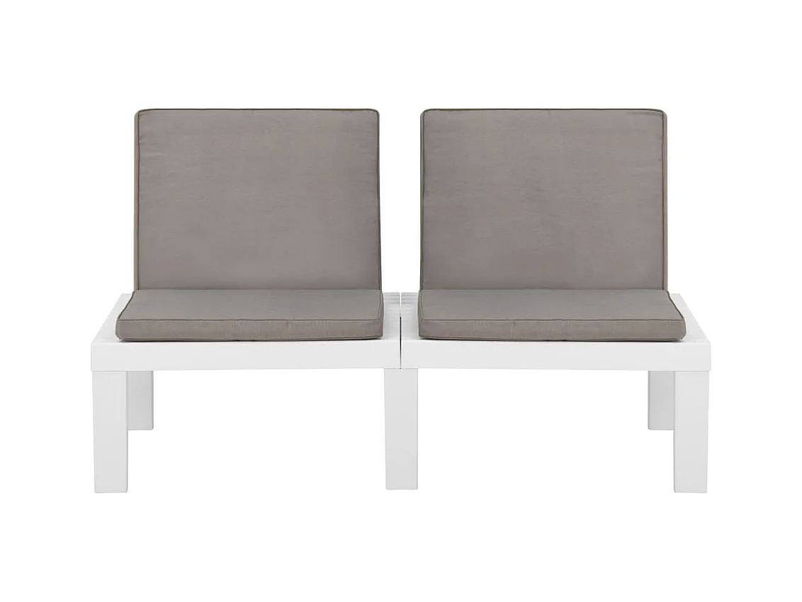 2-tlg. Garten-Sitzgruppe: Sofa + Tisch | Garten-Lounge-Set mit Auflagen Kunststoff Weiß -GKD109940