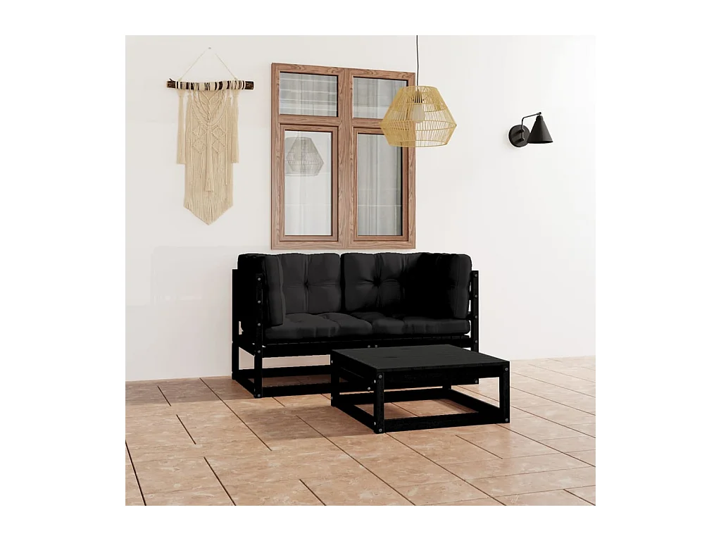 Salon de jardin 3 pcs avec coussins Bois de pin massif BE58021