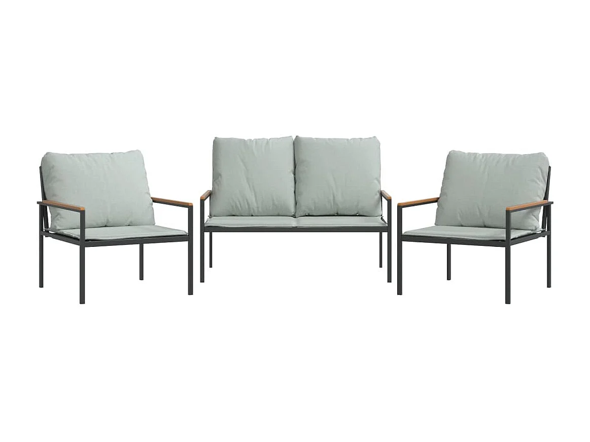 3 pcs conjunto lounge de jardim com almofadões aço antracite PT10268