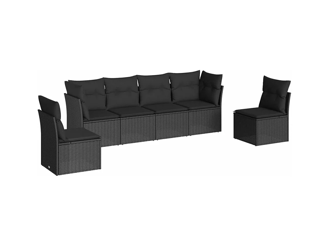 6 pcs conjunto sofás de jardim c/ almofadões vime PE preto PT260046
