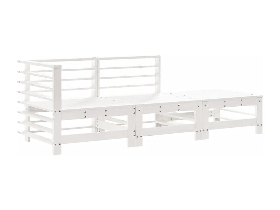 3-tlg. Garten-Sitzgruppe: Sofa + Tisch | Garten-Lounge-Set mit Kissen Weiß Massivholz -GKD536794