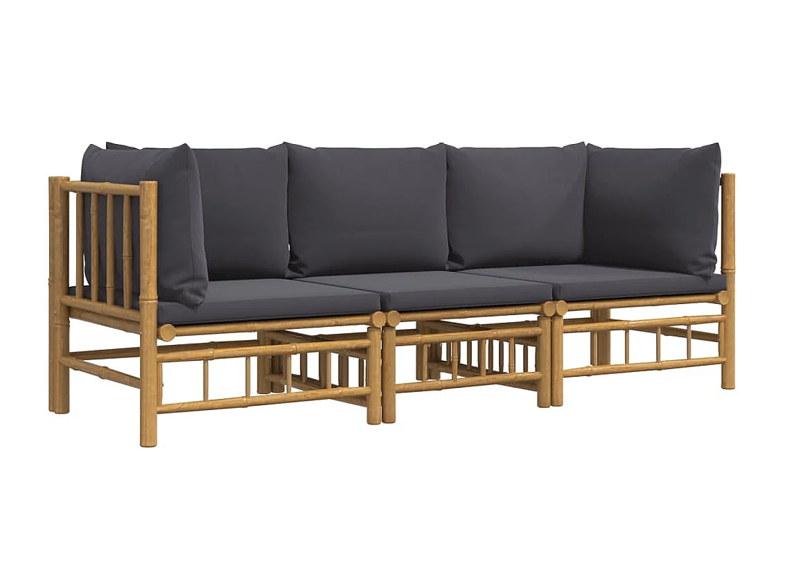 Salon de jardin 3 pcs avec coussins gris foncé bambou BE61417