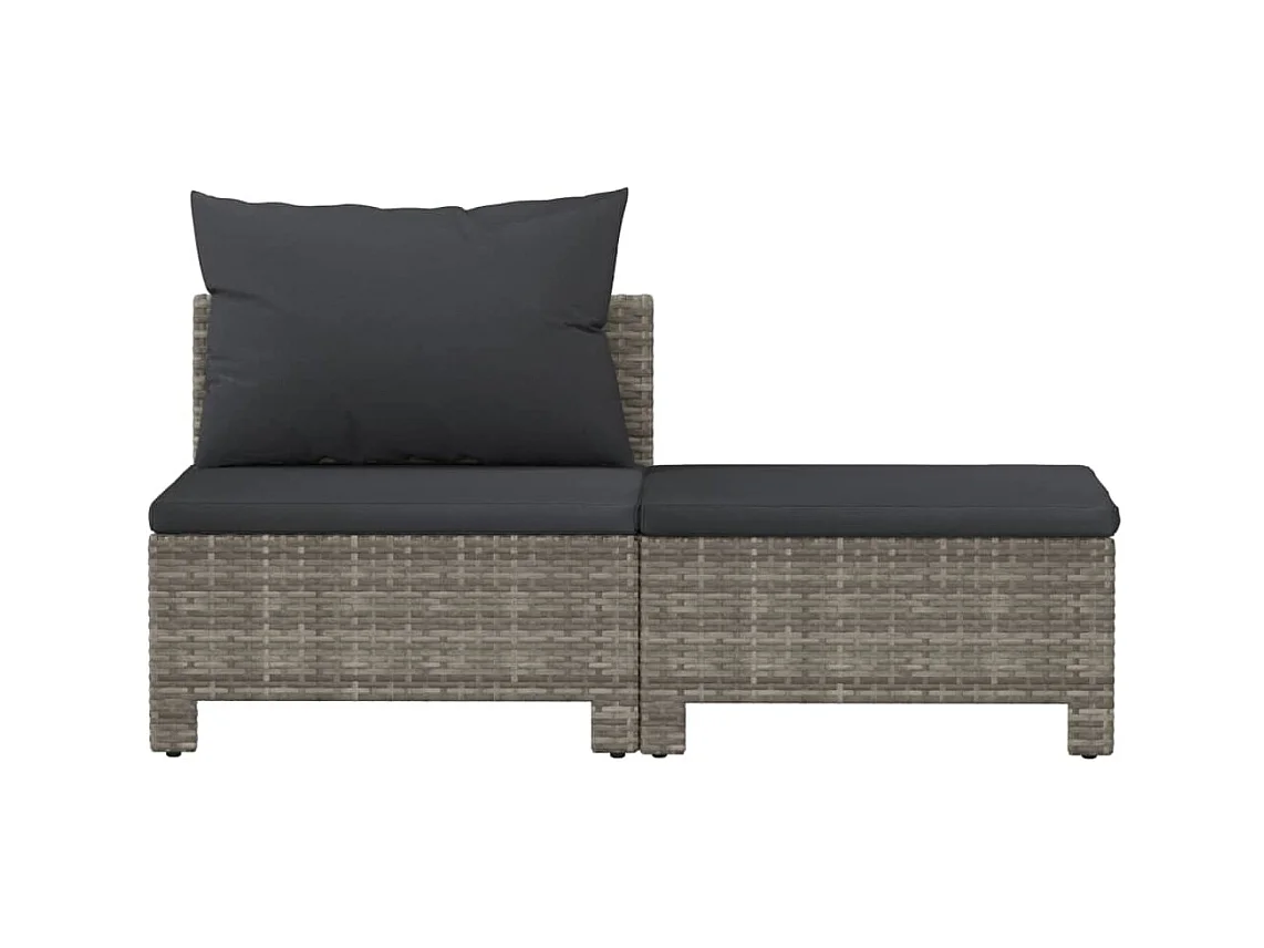 2-tlg. Garten-Sitzgruppe: Sofa + Tisch | Garten-Lounge-Set mit Kissen Grau Poly Rattan -GKD304455