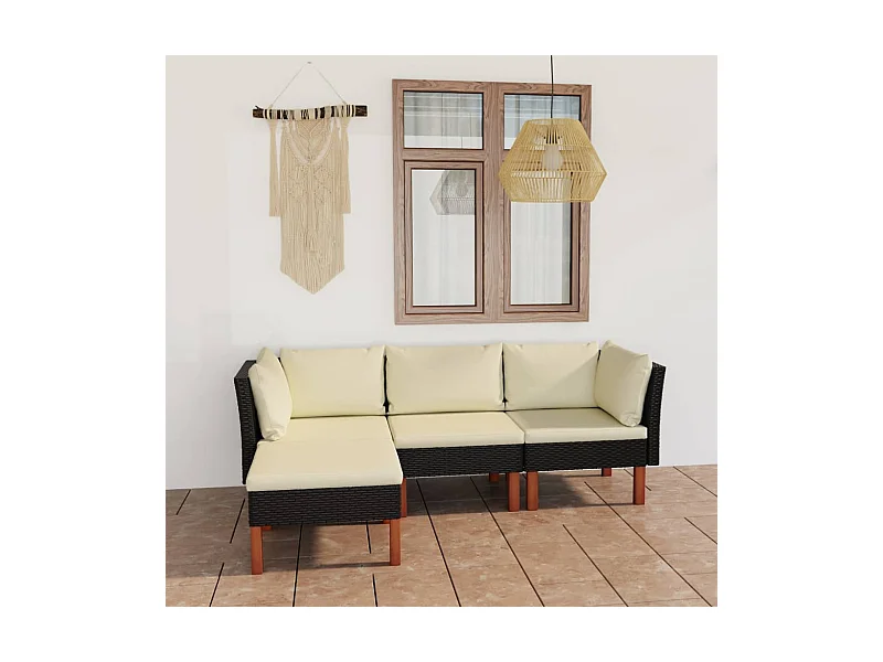 4-tlg. Garten-Sitzgruppe | Garten-Lounge-Set mit Kissen Poly Rattan Schwarz -GKD768576