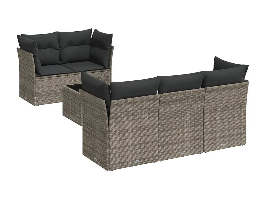 6 pcs conjunto sofás de jardim com almofadões vime cinzento PT189172