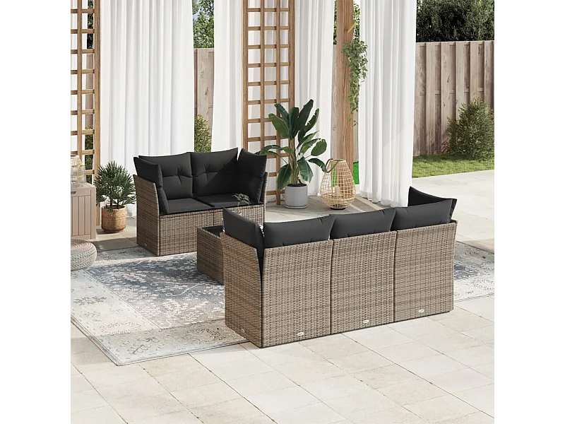 6-tlg. Garten-Sofagarnitur,Gartenmöbel-Set mit Kissen Grau Poly Rattan -gkd315545