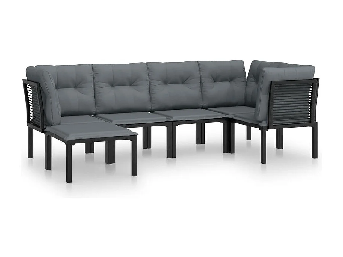 6-tlg. Garten-Sitzgruppe: Sofa + Tisch | Garten-Lounge-Set Schwarz und Grau Poly Rattan -GKD822437