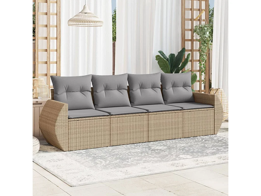 Salon de jardin avec coussins 4 pcs beige résine tressée BE83777