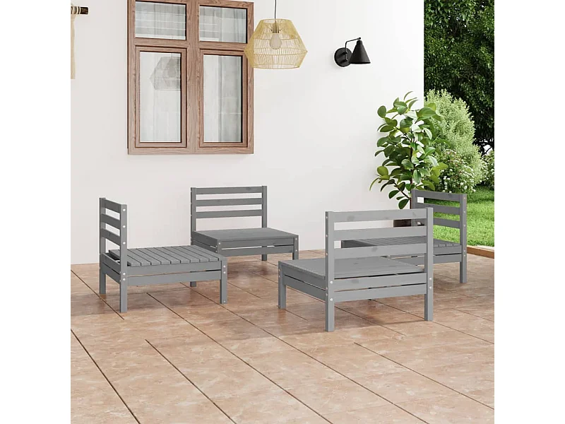 4-tlg. Garten-Sitzgruppe | Garten-Lounge-Set Grau Kiefer Massivholz -GKD651501