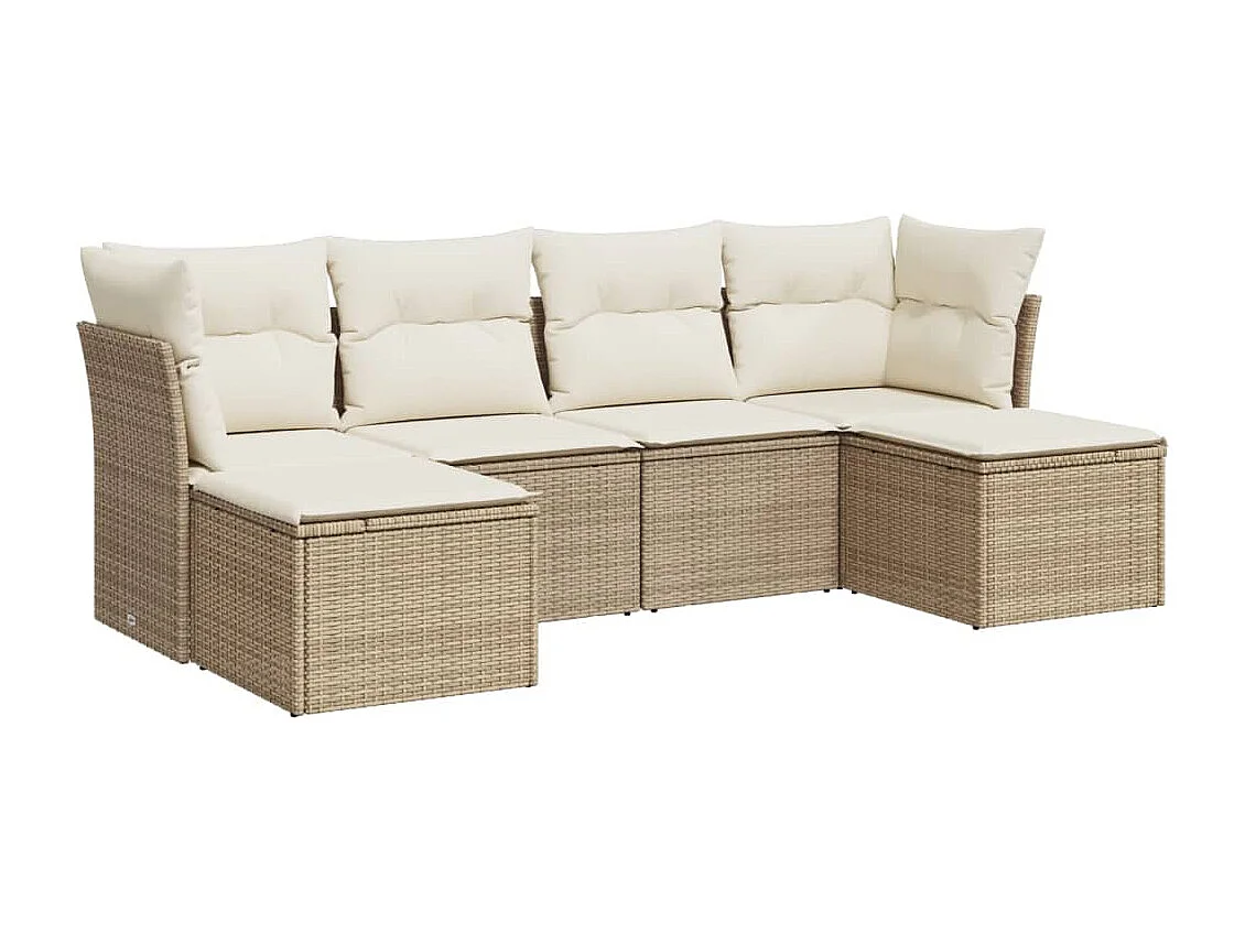 6-tlg. Garten-Sofagarnitur,Gartenmöbel-Set mit Kissen Beige Poly Rattan -gkd947290