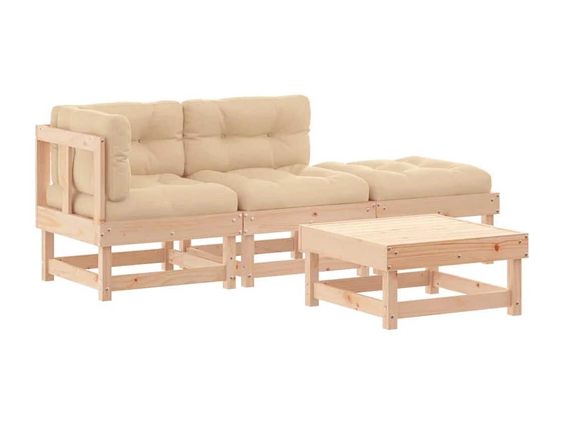4-tlg. Garten-Sitzgruppe: Sofa + Tisch | Garten-Lounge-Set mit Kissen Massivholz -GKD247739