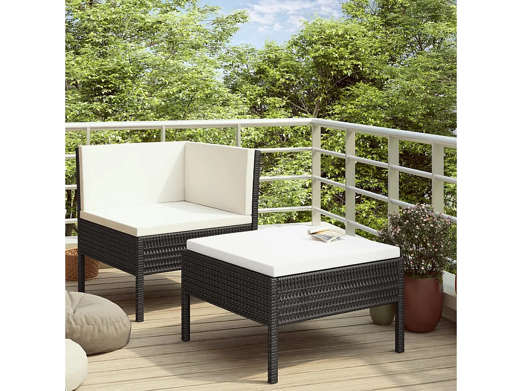 Salon de jardin 2 pcs avec coussins Résine tressée Noir BE71571