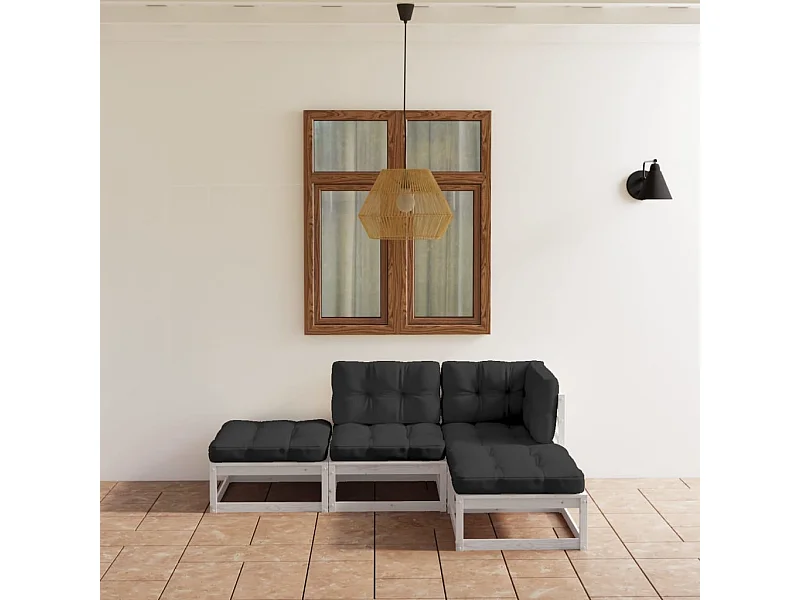 Salon de jardin 4 pcs avec coussins Bois de pin massif BE46472