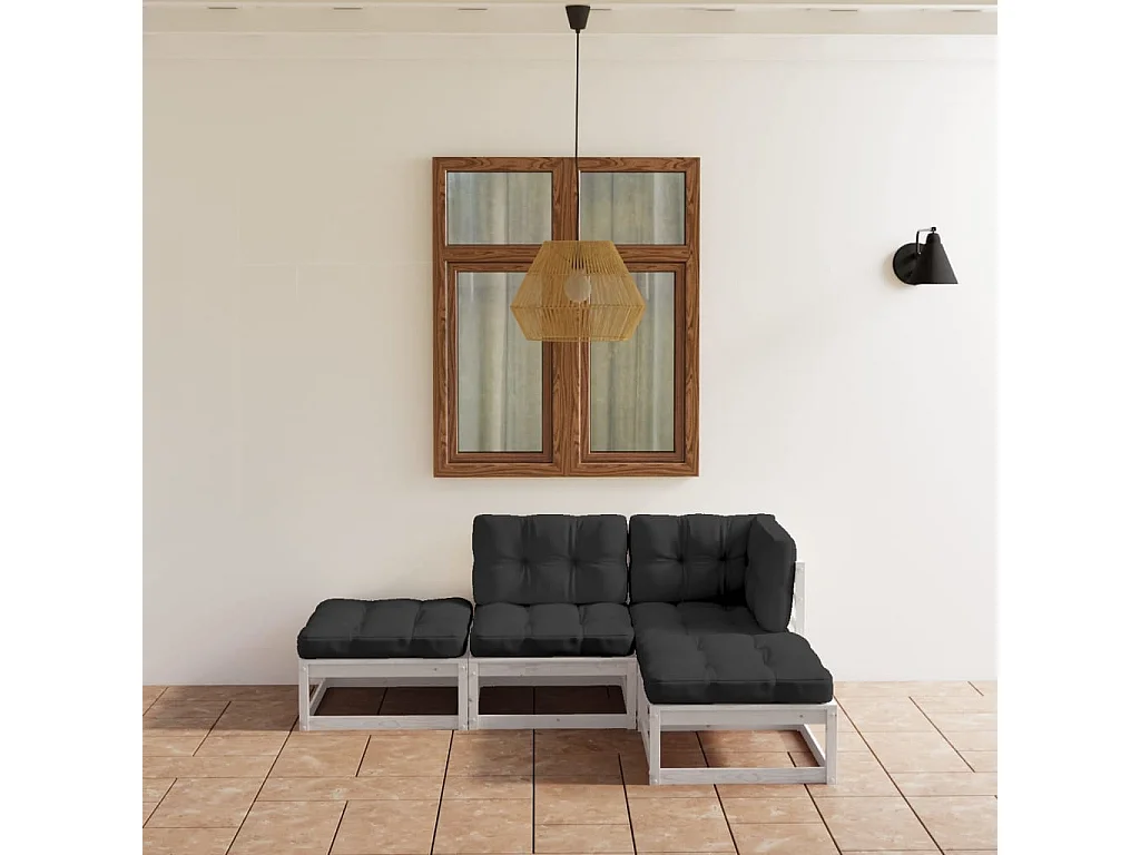 4 pzas Salón de jardín y cojines madera pino maciza ES76741