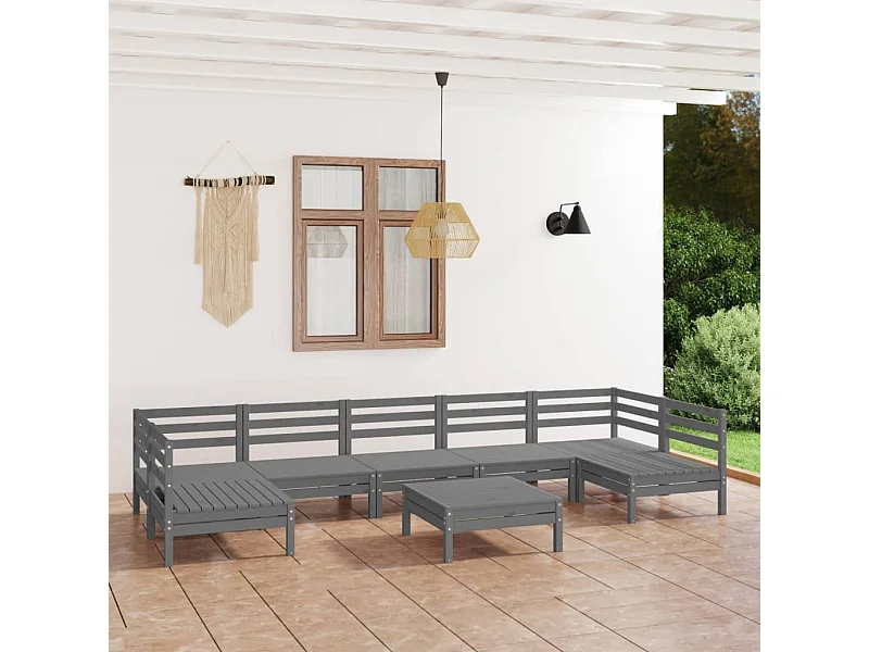 8-tlg. Garten-Sitzgruppe: Sofa + Tisch | Garten-Lounge-Set Grau Massivholz Kiefer -GKD418490