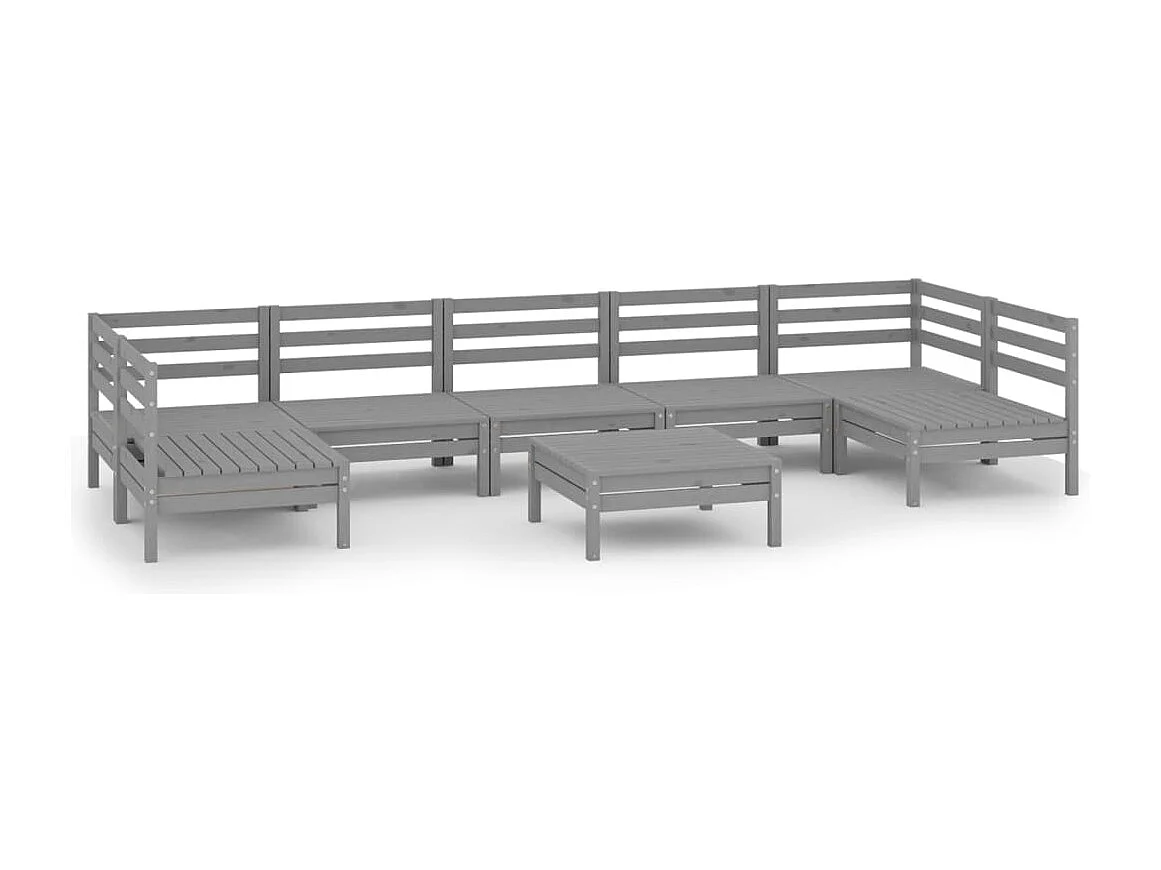 8-tlg. Garten-Sitzgruppe: Sofa + Tisch | Garten-Lounge-Set Grau Massivholz Kiefer -GKD418490