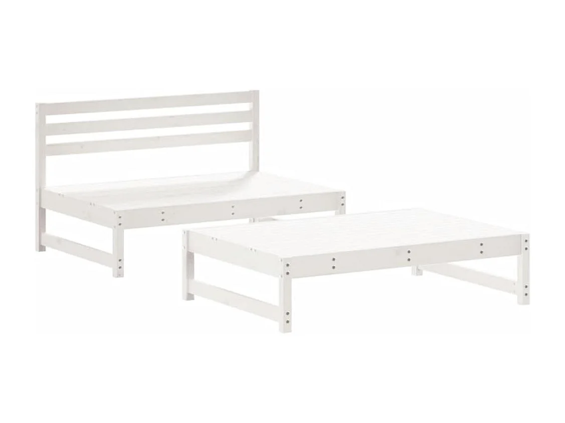 Salon de jardin 2 pcs avec coussins blanc bois massif BE97566