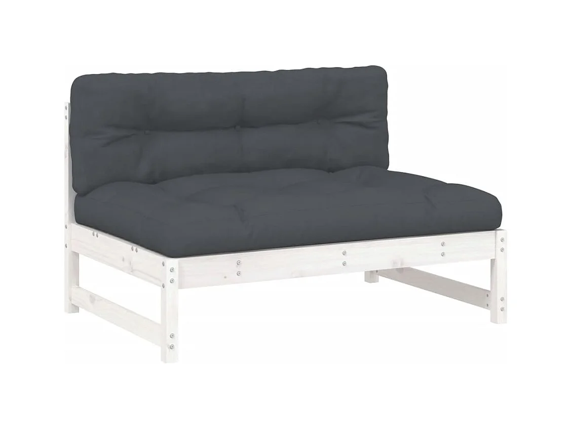 2-tlg. Garten-Sitzgruppe: Sofa + Tisch | Garten-Lounge-Set mit Kissen Weiß Massivholz -GKD617985