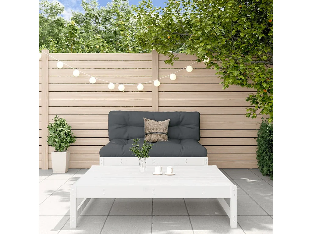 Salon de jardin 2 pcs avec coussins blanc bois massif BE97566