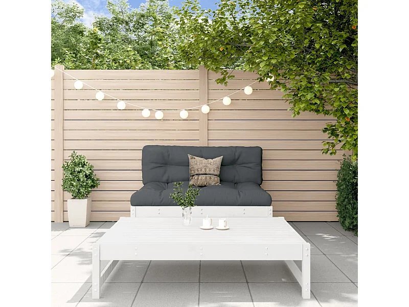 Salon de jardin 2 pcs avec coussins blanc bois massif BE97566
