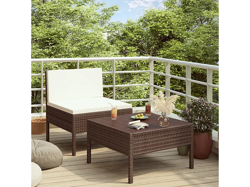 2-delige Loungeset met kussens poly rattan bruin NL24620