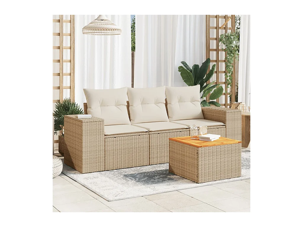 Salon de jardin avec coussins 4 pcs beige résine tressée BE59435