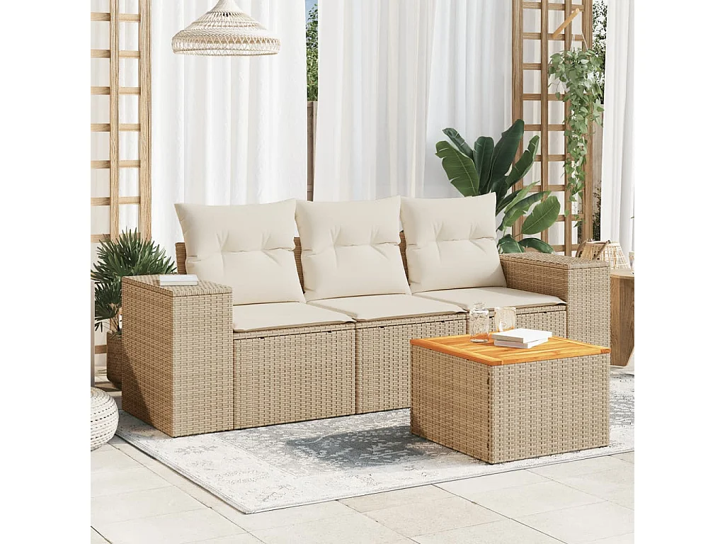 4-delige Loungeset met kussens poly rattan beige NL18423
