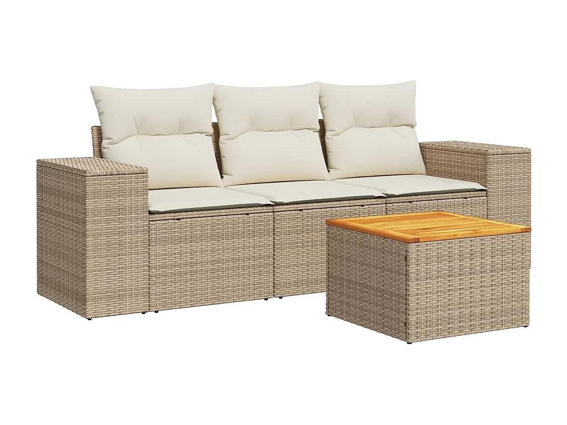 4-delige Loungeset met kussens poly rattan beige NL18423