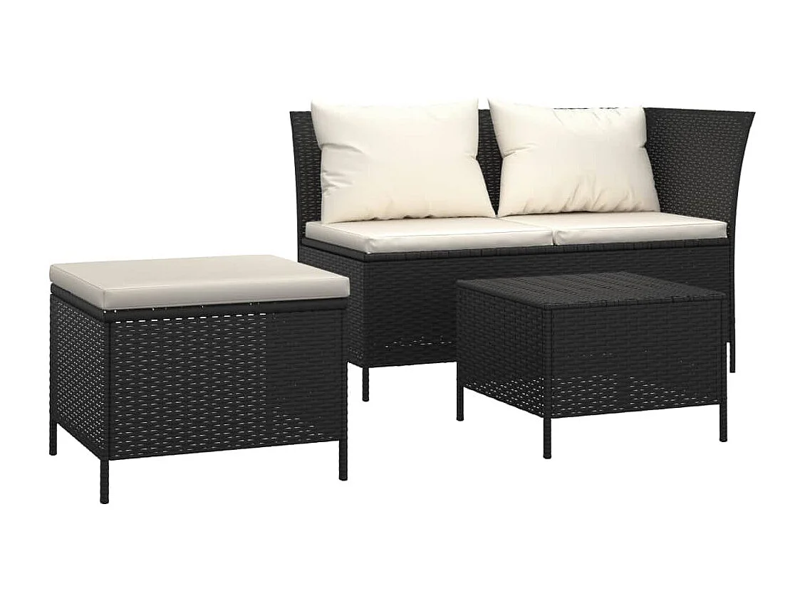 3-delige Loungeset met kussens poly rattan zwart NL52899