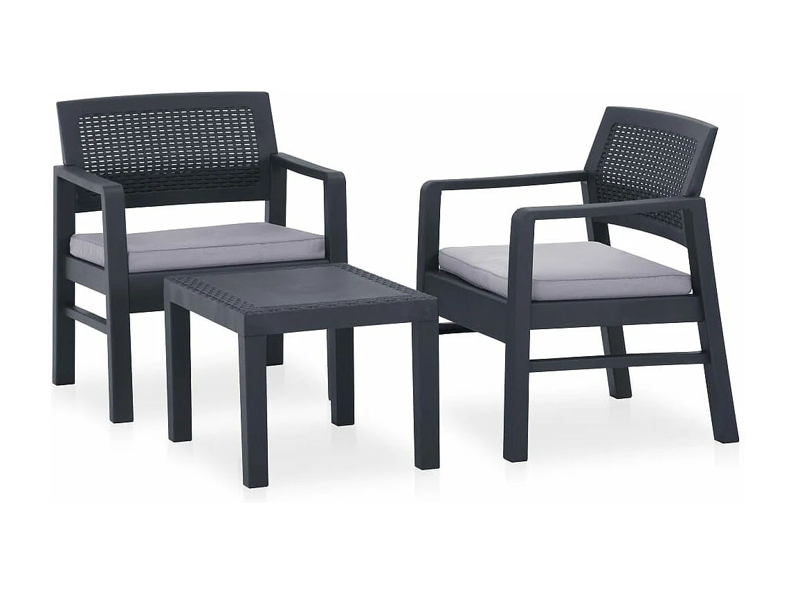 Salon de jardin 3 pcs avec coussins Plastique Gris BE54660