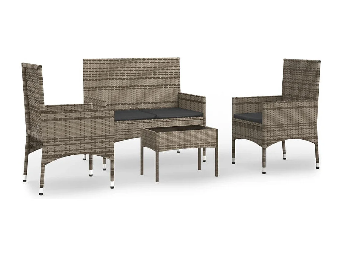 4-tlg. Garten-Sitzgruppe: Sofa + Tisch | Garten-Lounge-Set mit Kissen Grau Poly Rattan -GKD676554