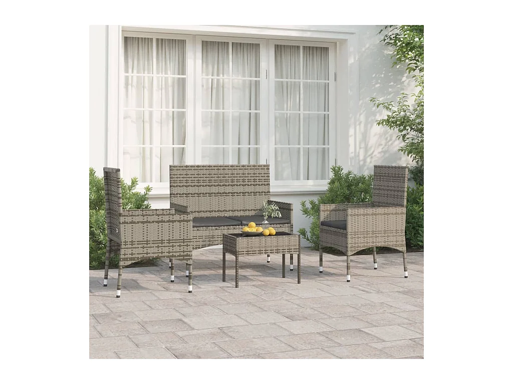 Salon de jardin 4 pcs avec coussins Gris Résine tressée BE66600