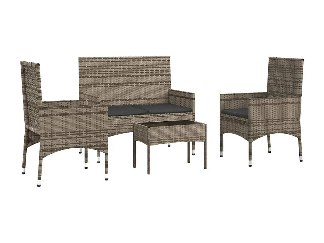 Salon de jardin 4 pcs avec coussins Gris Résine tressée BE66600