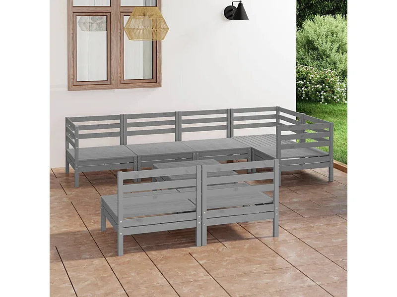 8-tlg. Garten-Sitzgruppe: Sofa + Tisch | Garten-Lounge-Set Massivholz Kiefer Grau -GKD161258
