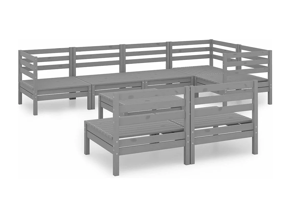 8-tlg. Garten-Sitzgruppe: Sofa + Tisch | Garten-Lounge-Set Massivholz Kiefer Grau -GKD161258