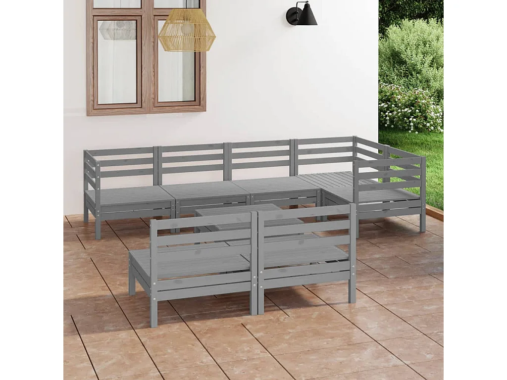 8-tlg. Garten-Sitzgruppe: Sofa + Tisch | Garten-Lounge-Set Massivholz Kiefer Grau -GKD161258