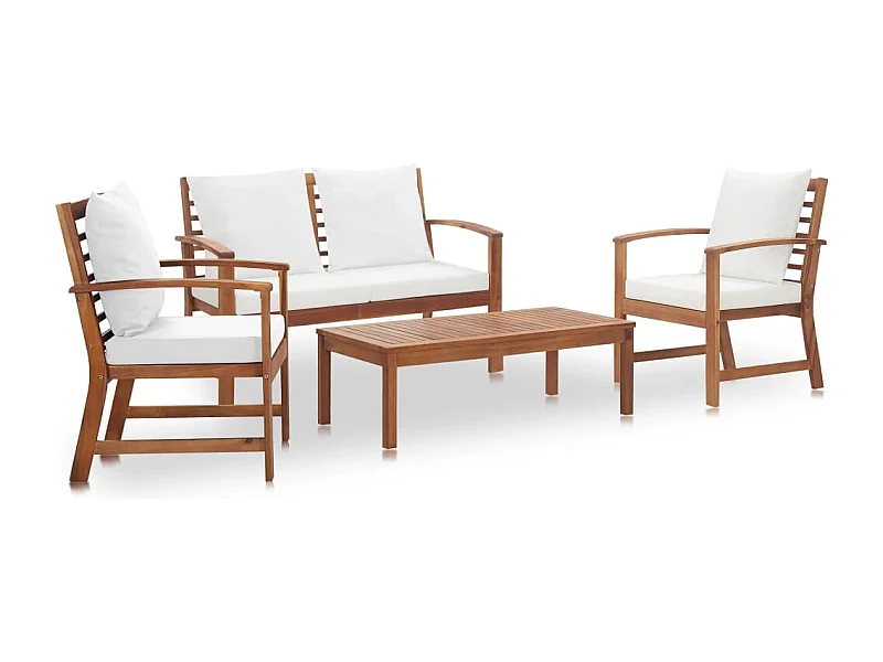 4-tlg. Garten-Sitzgruppe: Sofa + Tisch | Garten-Lounge-Set mit Auflagen Massivholz Akazie -GKD386622