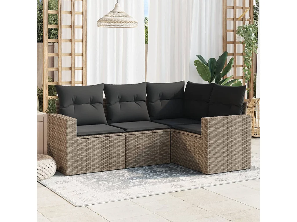 4-tlg. Garten-Sofagarnitur,Gartenmöbel-Set mit Kissen Grau Poly Rattan -gkd535945