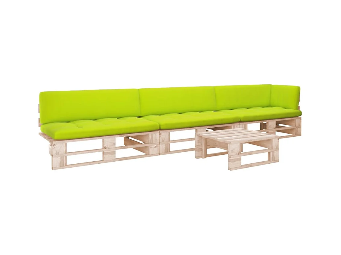 Salon de jardin palette 4pcs avec coussins Bois de pin imprégné BE37267