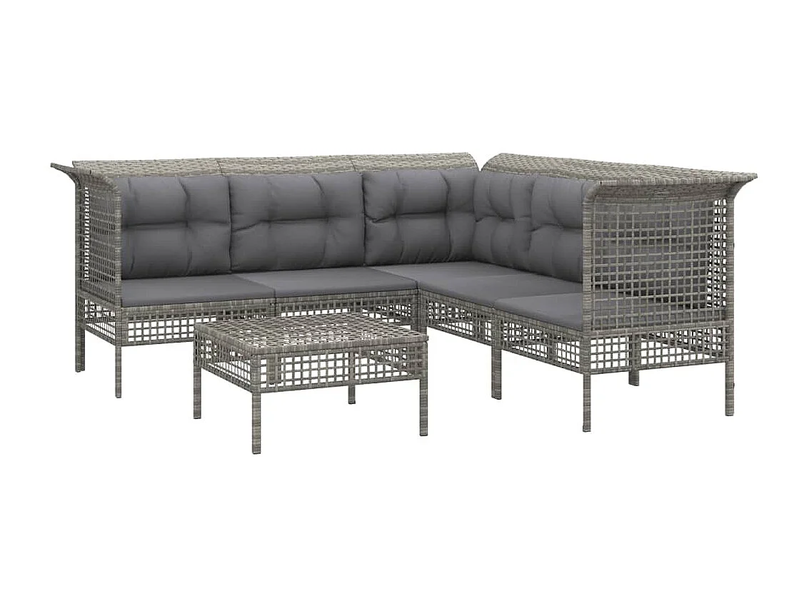 6-tlg. Garten-Sitzgruppe: Sofa + Tisch | Garten-Lounge-Set mit Kissen Grau Poly Rattan -GKD907271