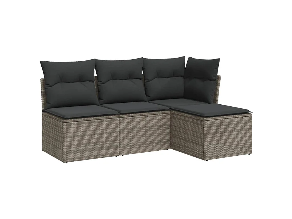 4-delige Loungeset met kussens poly rattan grijs NL86876