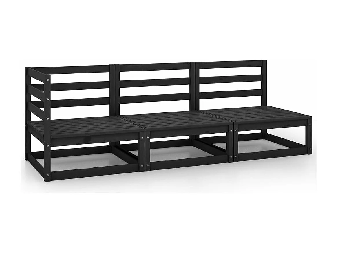 3 pzas Salón de jardín negro madera maciza de pino ES12312