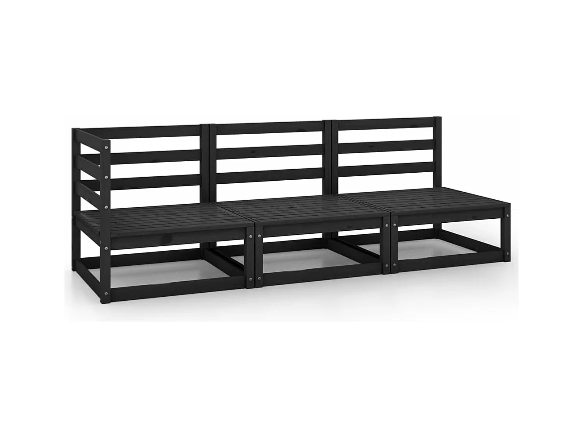 Salon de jardin 3 pcs noir bois de pin massif BE54953