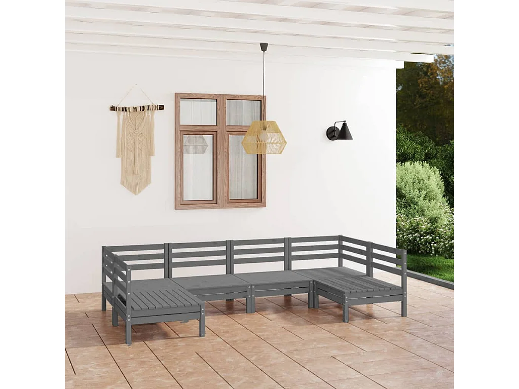 6-tlg. Garten-Sitzgruppe | Garten-Lounge-Set Grau Massivholz Kiefer -GKD641844