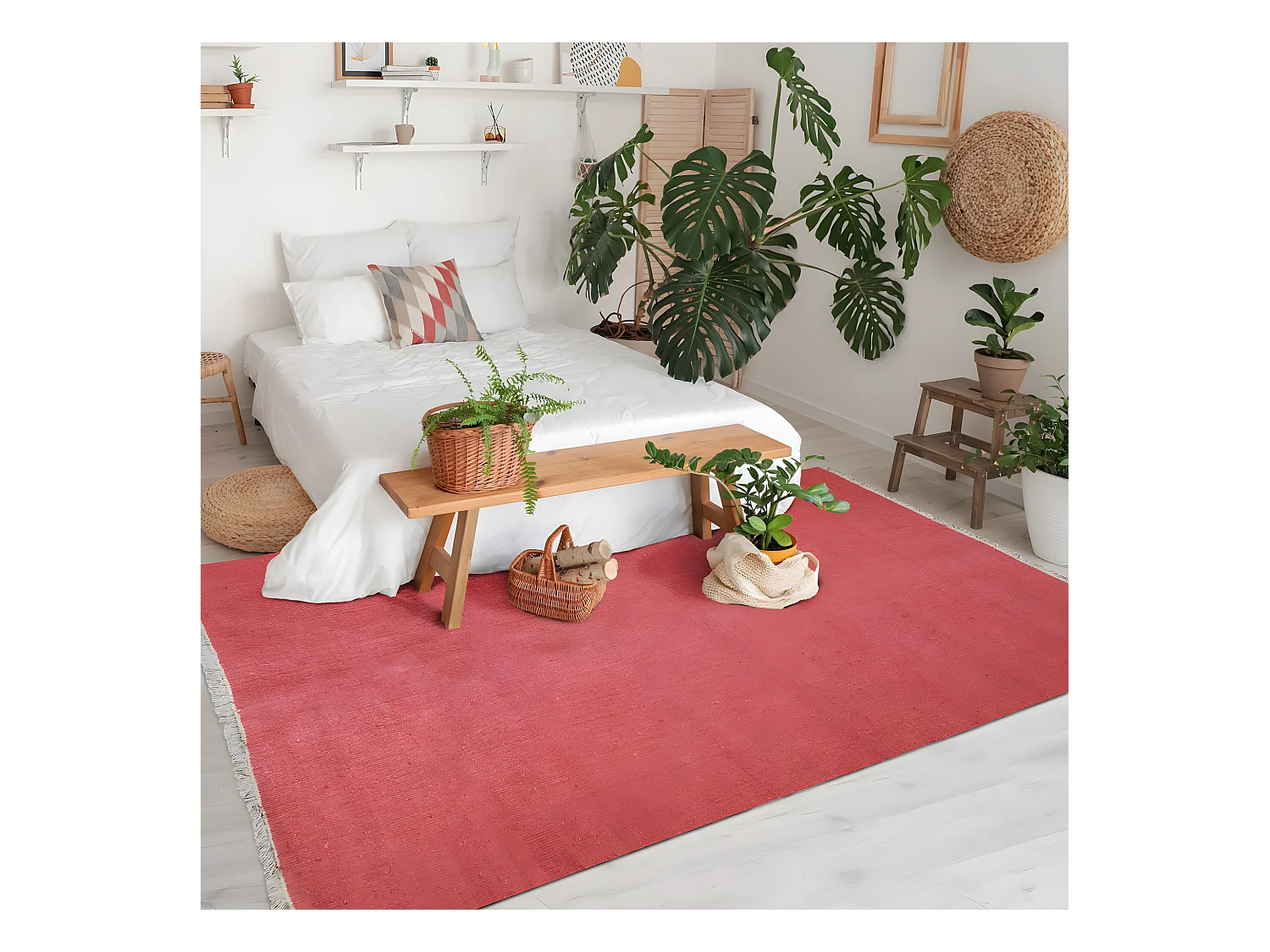 ESSENCE - Tapis en jute et coton avec franges terra cotta 160x230