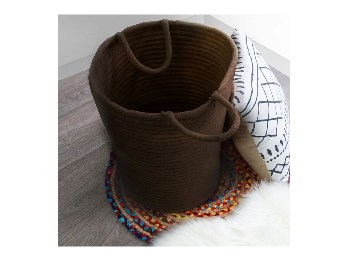 TAM TAM - Panier en coton effet cordage chocolat 45x30x40